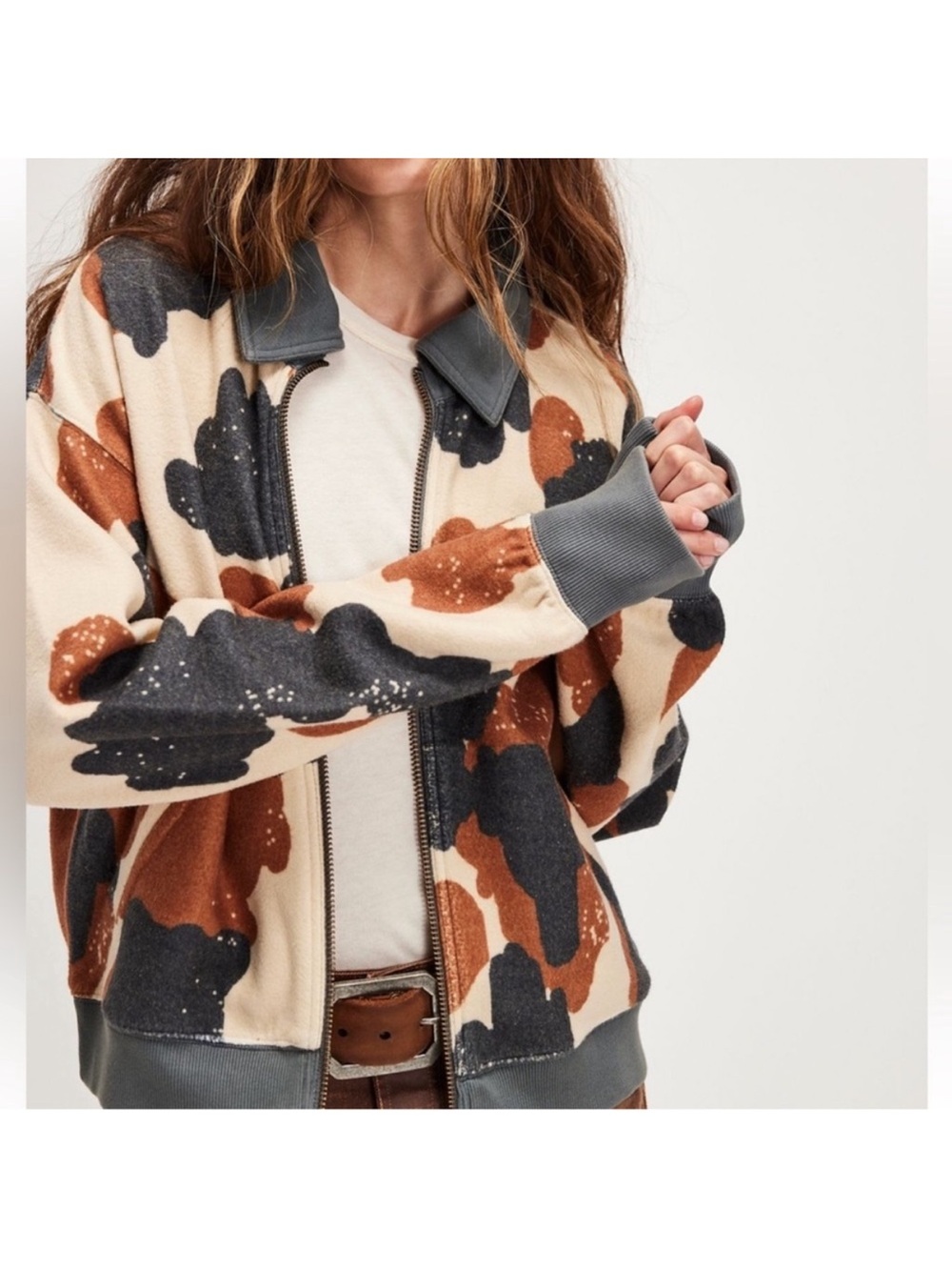 Free People Cabin Cardigan Happy Cow Bomber Jacket Women’s Medium